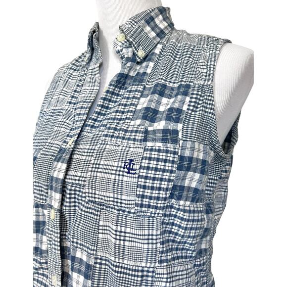 Lauren Ralph Lauren Vintage Plaid Patchwork Top Button Up Sleeveless Blue Sz 10P - Picture 4 of 7